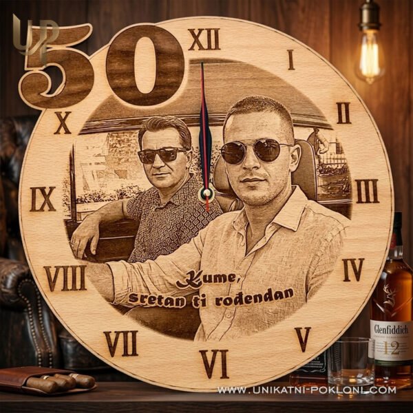 Poklon kumu za rođendan - personalizirani drveni sat sa slikom i posvetom 3 Personalizirani drveni sat za kuma s fotografijom i tekstom po želji