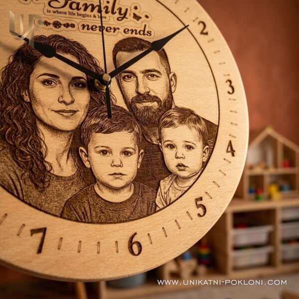 Obiteljski poklon - personalizirani drveni sat sa slikom i posvetom 4 Personalizirani obiteljski poklon - drveni sat izrađen prema fotografiji