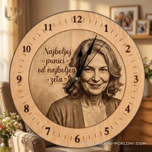 Poklon za punicu - personalizirani drveni sat sa slikom i posvetom