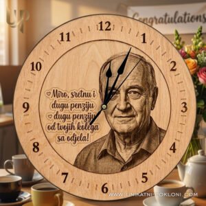 Personalizirani pokloni za odlazak u mirovinu - drveni zidni sat sa slikom i tekstom po želji - Unikatni Pokloni Sat za penzionera - personalizirani pokloni za odlazak u mirovinu i penziju