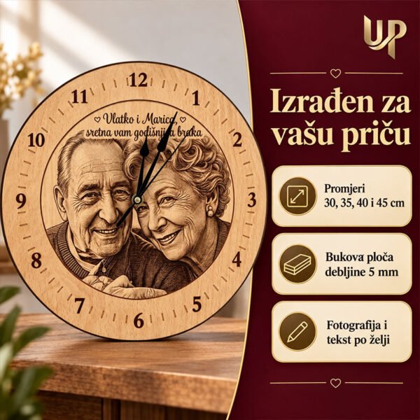 Personalizirani poklon za godišnjicu - drveni sat sa slikom i tekstom po želji - Unikatni pokloni Personalizirani poklon za godišnjicu - drveni sat sa slikom i tekstom po želji - personalizirani poklon