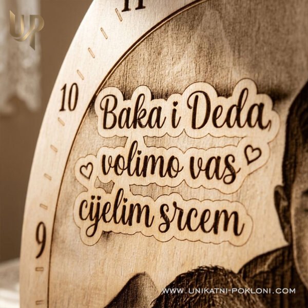 Poklon za baku i djeda - personalizirani drveni sat sa slikom i posvetom 6 Baka i deda super poklon od unuka