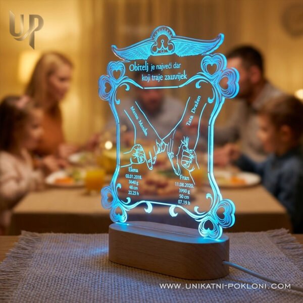 Dar za obitelj - personalizirana LED ambijentalna lampa - Unikatni pokloni Dar za rođenje djeteta - personalizirani pokloni za obitelj