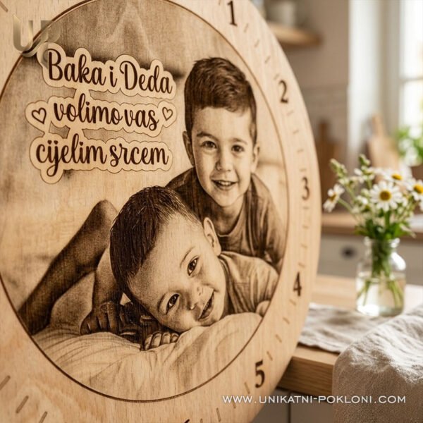 Poklon za baku i djeda - personalizirani drveni sat sa slikom i posvetom 5 Personalizirani pokloni od unuka