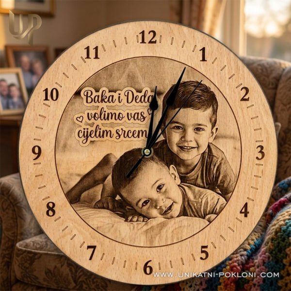 Poklon za baku i djeda - personalizirani drveni sat sa slikom i posvetom 1 Poklon za babu i deda - personalizirani pokloni za godišnjice