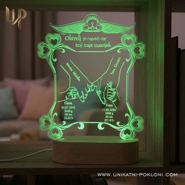 Dar za obitelj - personalizirana LED ambijentalna lampa - Unikatni pokloni Poklon za rođenje djeteta - personalizirani pokloni za obitelj