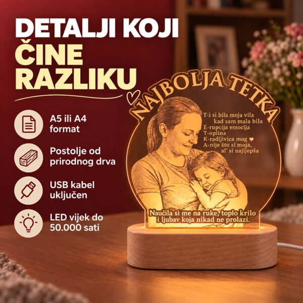 Poklon za tetku i tetu - personalizirana LED ambijentalna lampa - personalizirani poklon
