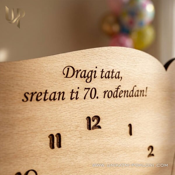 Personalizirani poklon za tatu - drveni sat sa slikom i posvetom - Unikatni Pokloni poklon za tatu za 70 rođendan