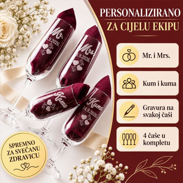 Čaše za šampanjac s imenima mladenaca - Unikatni pokloni Čaše za šampanjac s imenima mladenaca - personalizirani poklon