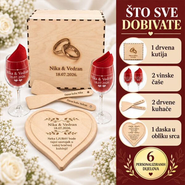 Poklon set za mladence + ukrasna drvena kutija - Unikatni pokloni Poklon set za mladence + ukrasna drvena kutija - personalizirani poklon