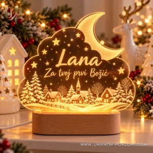 Božićna LED lampa Lana sa žutim svjetlom i posvetom Za tvoj prvi Božić.
