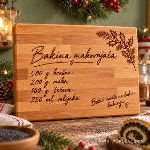 Daska s bakinim rukopisom - božićni poklon s receptom - Unikatni pokloni Bakina makovnjača ugravirana na drvenoj dasci u kuhinji