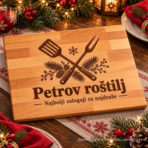 Personalizirana daska za roštilj - božićni poklon za majstora - Unikatni pokloni Petrov roštilj na graviranoj drvenoj dasci uz blagdanski stol