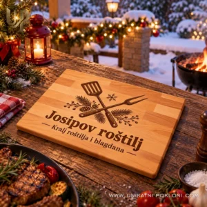 Personalizirana daska za roštilj - božićni poklon za majstora - Unikatni pokloni Personalizirana daska Josipov roštilj na zimskoj terasi uz hranu s roštilja
