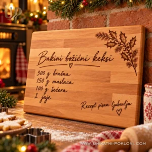 Daska s bakinim rukopisom - božićni poklon s receptom - Unikatni pokloni Daska s receptom za bakine božićne kekse u rustikalnom blagdanskom prostoru