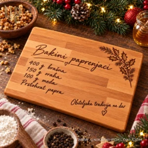 Daska s bakinim rukopisom - božićni poklon s receptom - Unikatni pokloni Gravirana daska s bakinim paprenjacima na blagdanskom stolu