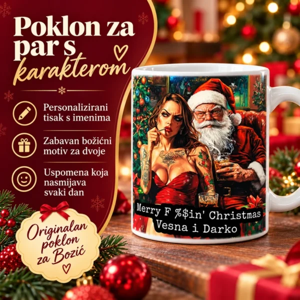 Personalizirana keramička šalica - Božićna Šalica - Unikatni pokloni Personalizirana božićna šalica kao poklon za par - tisak s imenima i zabavan motiv