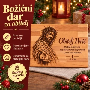 Personalizirana daska s Isusom - vjerski poklon za obitelj - Unikatni pokloni Božićni dar za obitelj s prezimenom, porukom vjere i osobnom posvetom
