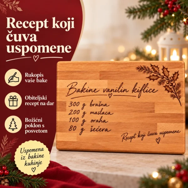 Daska s bakinim rukopisom - božićni poklon s receptom - Unikatni pokloni Recept koji čuva uspomene - božićni poklon s rukopisom bake i posvetom