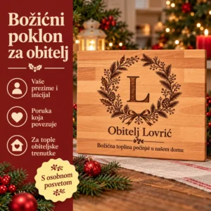 Personalizirana daska za rezanje - božićni poklon za obitelj - Unikatni pokloni Božićni poklon za obitelj: daska s inicijalom, prezimenom i osobnom posvetom
