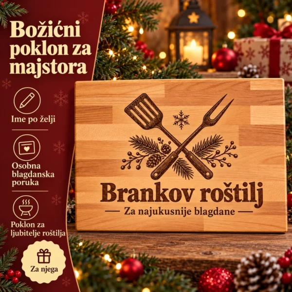Personalizirana daska za roštilj - božićni poklon za majstora - Unikatni pokloni Božićni poklon za majstora roštilja s imenom i osobnom blagdanskom porukom