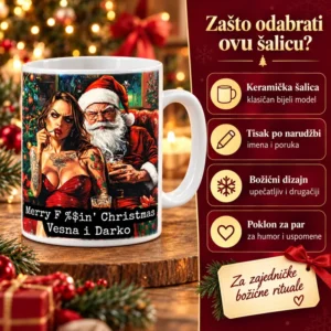 Personalizirana keramička šalica - Božićna Šalica - Unikatni pokloni Značajke božićne šalice - keramika, tisak imena i poruke te poklon za par