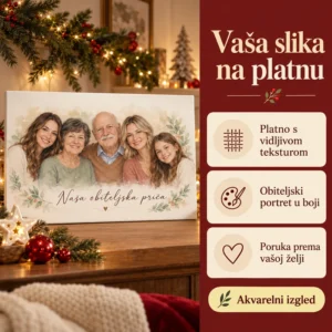 Obiteljski portret na platnu - personalizirani božićni poklon - Unikatni pokloni Vaša slika na platnu - tekstura platna, obiteljski portret, poruka po želji i akvarelni izgled.