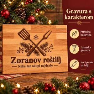 Personalizirana daska za roštilj - božićni poklon za majstora - Unikatni pokloni Zoranov roštilj na bukovoj dasci uz istaknute značajke laserske gravure i personalizacije