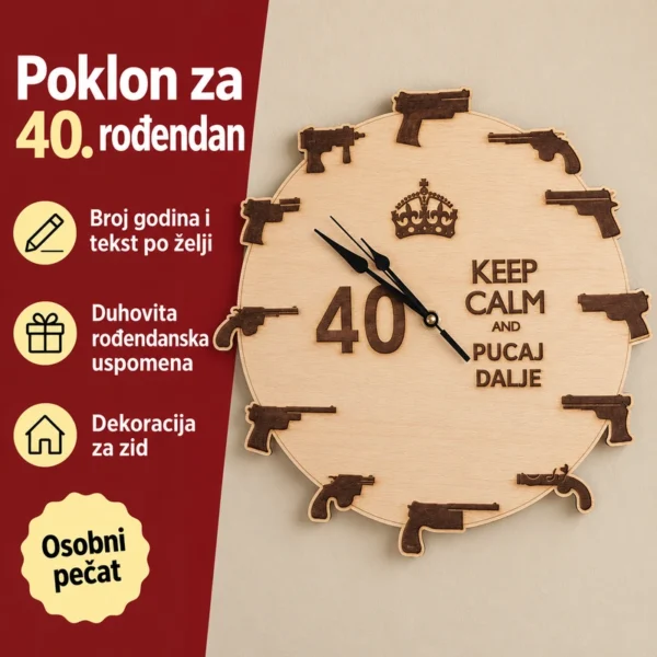 Drveni zidni sat Keep Calm - originalni poklon za rođendan