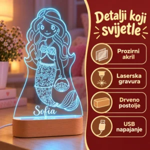 Lampa za dječju sobu - personalizirana Ambijentalna lampa Sirena