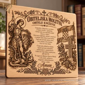 Obiteljska molitva na drvu s prezimenom i tekstom po želji