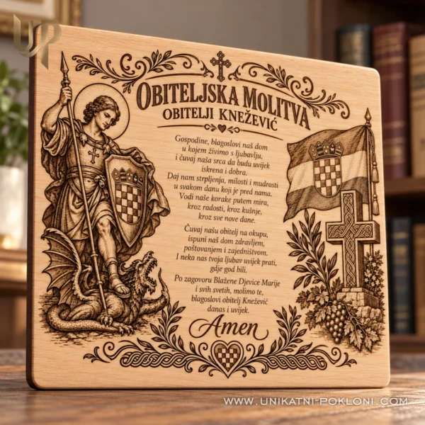 Obiteljska molitva na drvu s prezimenom i tekstom po želji