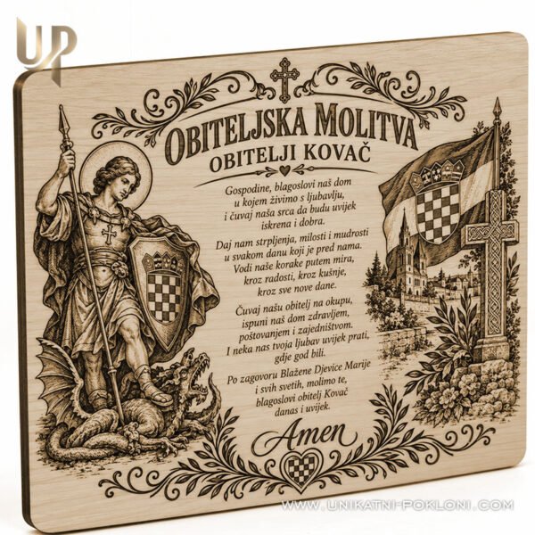 Obiteljska molitva - personalizirana drvena plaketa s prezimenom obitelji