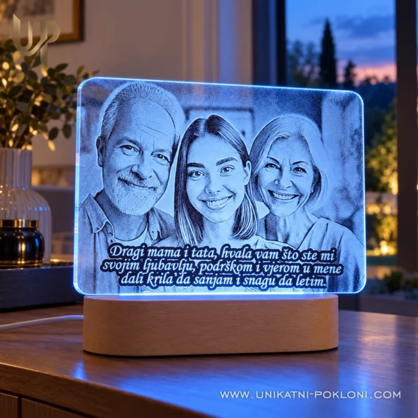 Poklon za roditelje - personalizirana LED lampa sa slikom i tekstom po želji - Unikatni pokloni Originalni poklon za roditelje - personalizirana LED lampa sa slikom