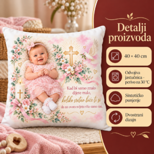 Poklon za krštenje - personalizirani jastuk sa slikom - Unikatni pokloni Personalizirani jastuk za krštenje bebe
