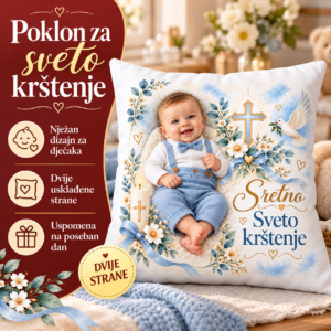 Poklon za krštenje - personalizirani jastuk sa slikom - Unikatni pokloni Personalizirani jastuk za sveto krštenje
