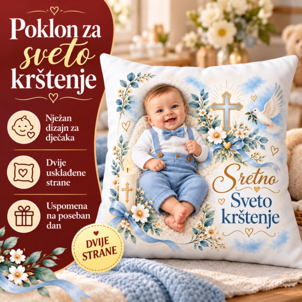 Poklon za krštenje - personalizirani jastuk sa slikom - Unikatni pokloni Personalizirani jastuk za sveto krštenje