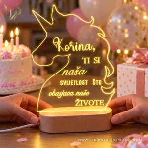 Personalizirani poklon za djevojčicu – personalizirana LED lampa Jednorog - unicorn lovers gift
