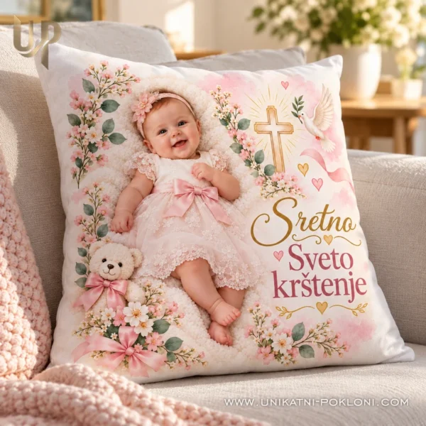Poklon za krštenje - personalizirani jastuk sa slikom - Unikatni pokloni Personalizirani poklon za krštenje djevojčice