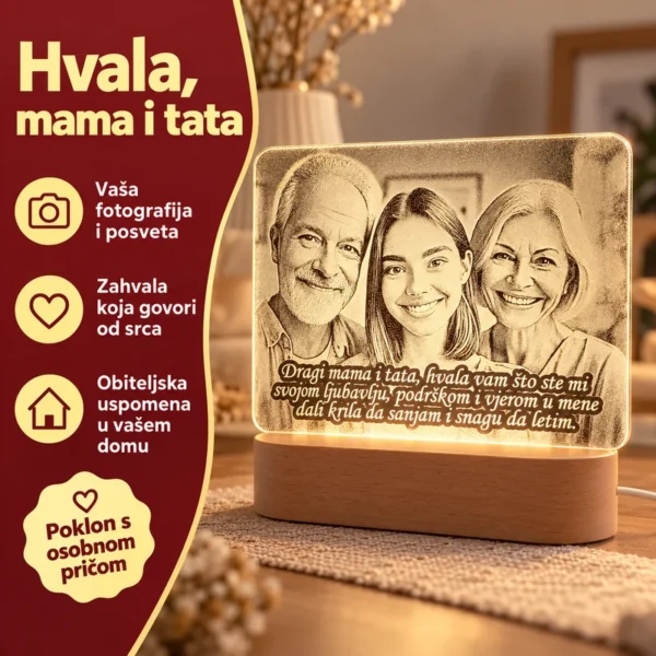 Poklon za roditelje - personalizirana LED lampa sa slikom i tekstom po želji - Unikatni pokloni Personalizirani poklon za mamu i tatu - personalizirana LED lampa sa slikom