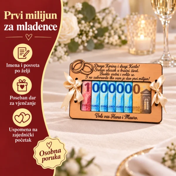 Poklon za vjenčanje - personalizirana drvena čestitka za novac - Unikatni pokloni Personalizirani poklon za vjenčanje - drvena čestitka za novac