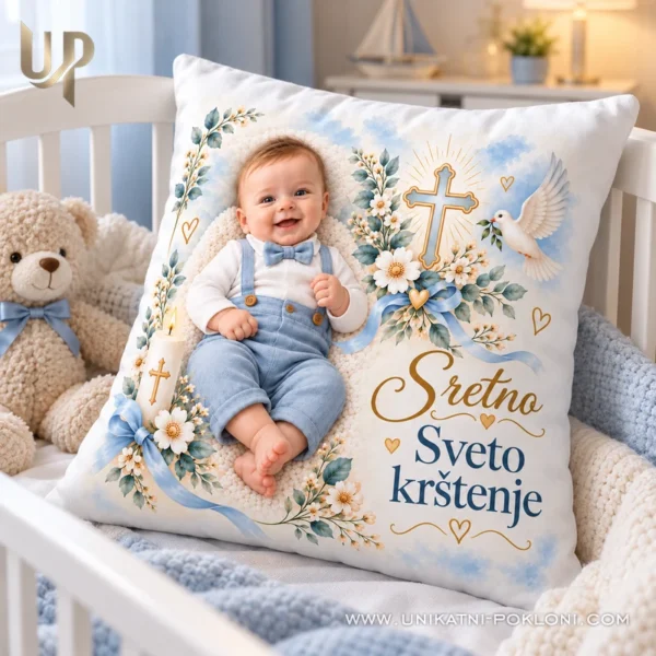 Poklon za krštenje - personalizirani jastuk sa slikom - Unikatni pokloni Personalizirani pokloni za krštenje dječaka