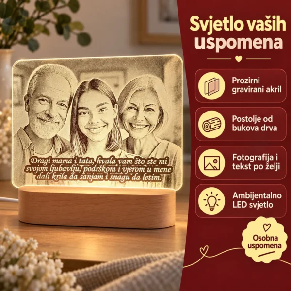 Poklon za roditelje - personalizirana LED lampa sa slikom i tekstom po želji - Unikatni pokloni Personalizirani pokloni za roditelje - personalizirana LED lampa sa slikom