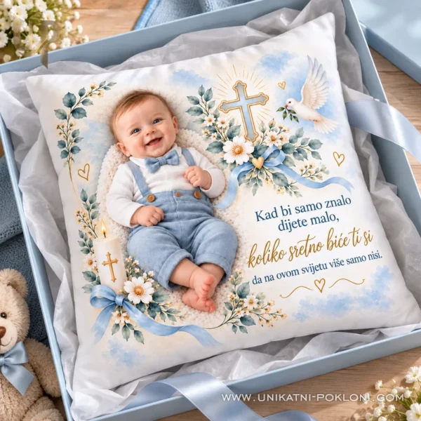 Poklon za krštenje - personalizirani jastuk sa slikom - Unikatni pokloni Personalizirani pokloni za sveto krštenje dječaka