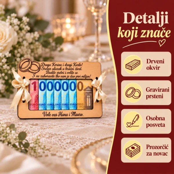 Poklon za vjenčanje - personalizirana drvena čestitka za novac - Unikatni pokloni Personalizirani pokloni za vjenčanje - drvena čestitka za novac