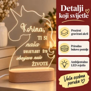 Poklon za djevojčice – personalizirana LED lampa Jednorog