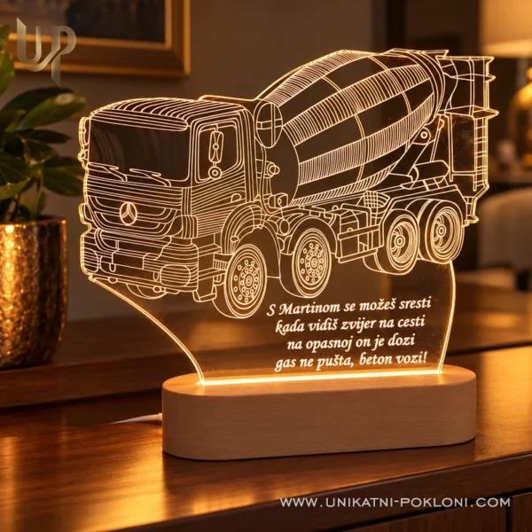 Poklon za građevinare - personalizirana LED ambijentalna lampa s motivom beton miksera
