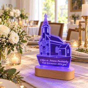 Moja crkva na lampi - personalizirana LED lampa - Unikatni pokloni Poklon za svećenika s motivom crkve i osobnom posvetom