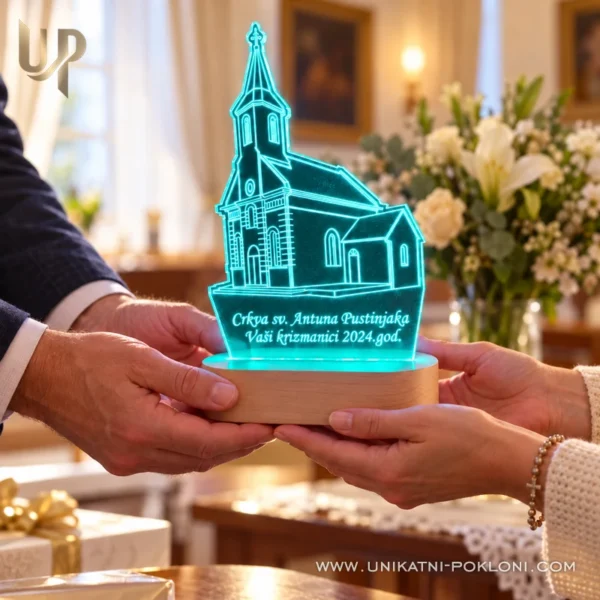 Moja crkva na lampi - personalizirana LED lampa - Unikatni pokloni Poklon za župnika - personalizirana LED lampa s prikazom župne crkve