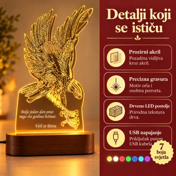 Poklon za ljubitelje orlova - LED lampa Orao - Unikatni pokloni Pokloni za ljubitelje orlova